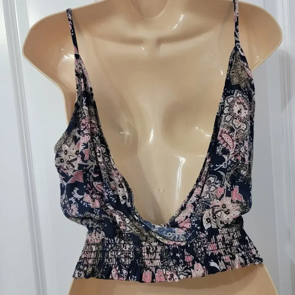 Hummingbird Boho Floral & Crochet V Neck Crop Top Y2K Medium - Picture 6 of 7